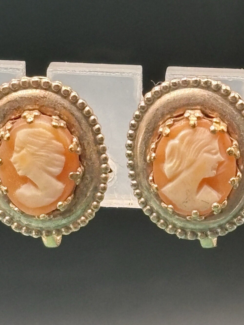 Vintage Gold Plated Cameo Carved Shell Screw Back Earrings .75”